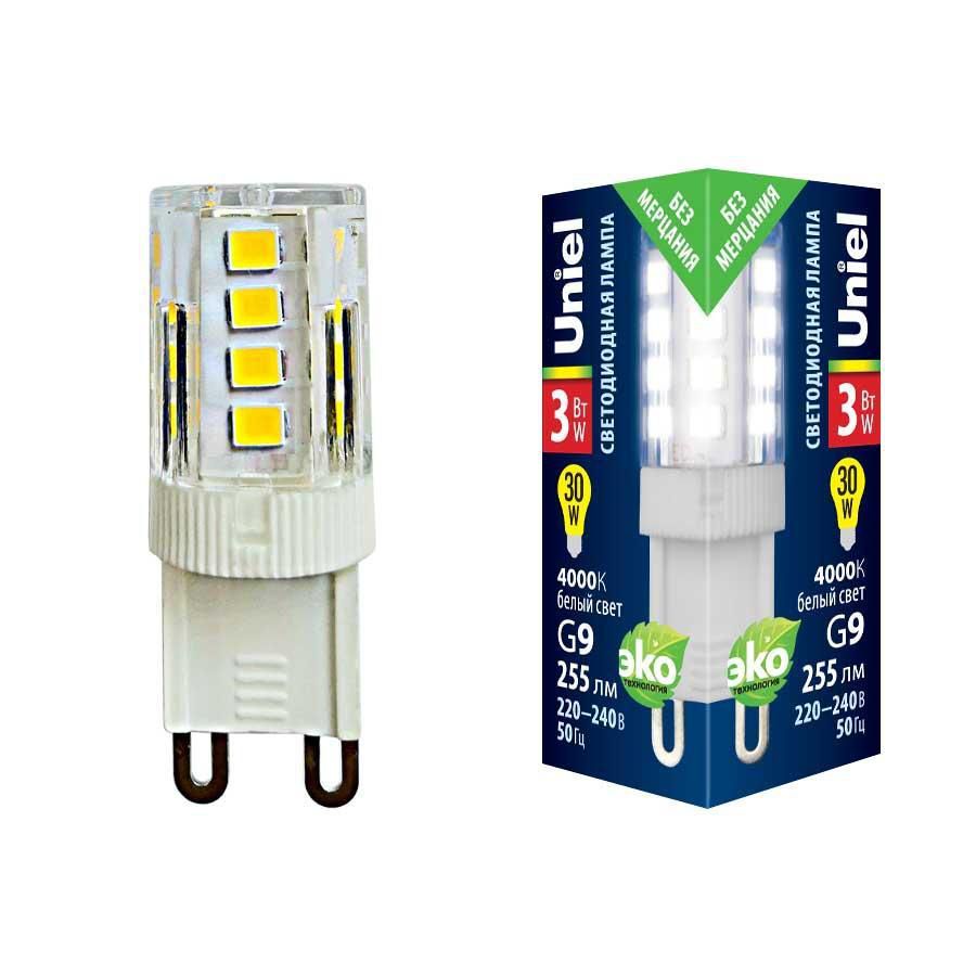 Лампа светодиодная (UL-00006747) Uniel G9 3W 4000K прозрачная LED-JCD-3W/4000K/G9/CL GLZ09TR