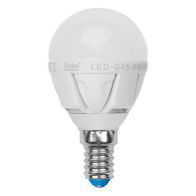 Лампа светодиодная Uniel LED-G45-6W/NW/E14/FR ALP01WH пластик