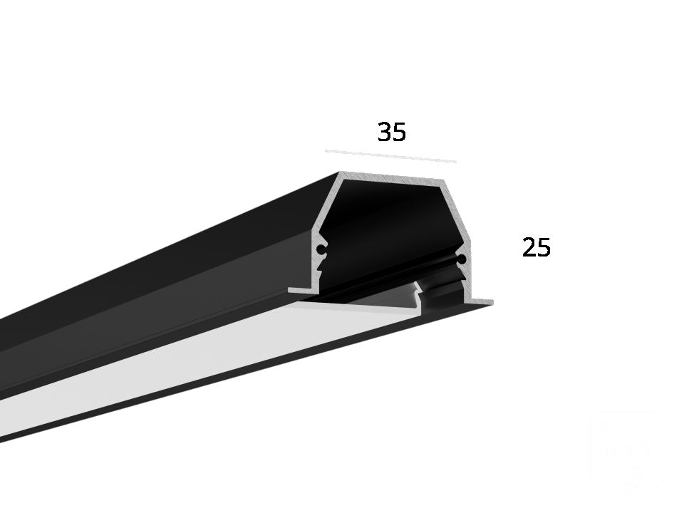  6063 Алюминиевый LED профиль LINE 3525 IN ral9005 LT70 (с экраном) — 2000мм