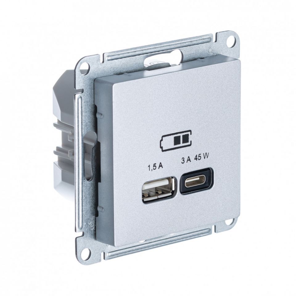  Systeme Electric ATLASDESIGN USB РОЗЕТКА A + тип-C 45Вт высокоскор.заряд. QC,PD, мех.,АЛЮМИНИЙ