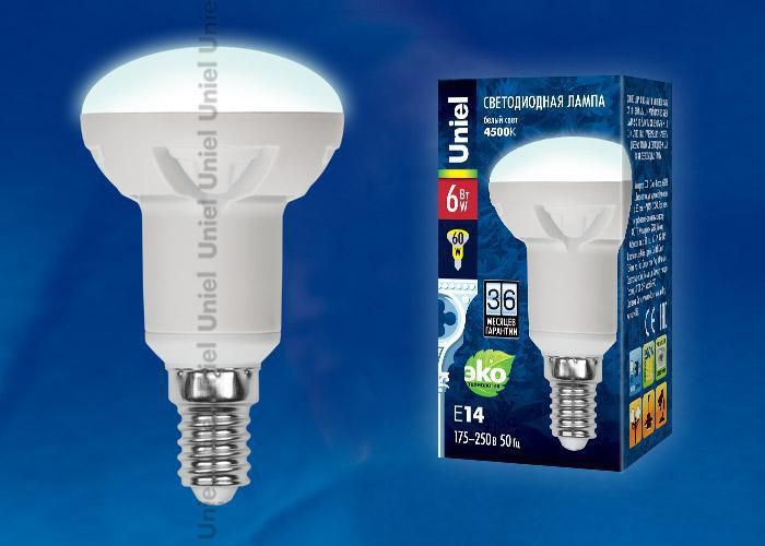 Лампа светодиодная Uniel LED-R50-6W/NW/E14/FR PLP01WH картон