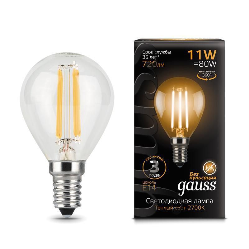  Gauss Лампа светодиодная филаментная E14 11W 2700К прозрачная 105801111