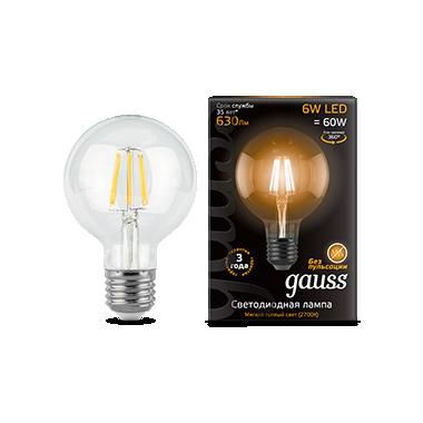  Gauss Лампа светодиодная филаментная E27 6W 2700K прозрачная 105802106