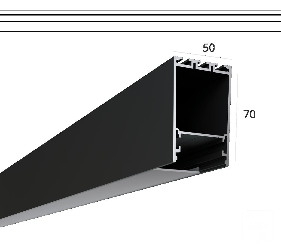  6063 Алюминиевый LED профиль LINE 5070 ral9005 LT70 (с экраном) — 3000мм