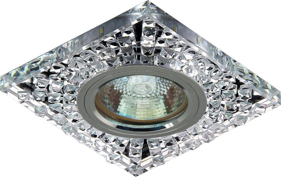 Точечный светильник De Fran FT 931 с торцевой светодиодной подсветкой хром зеркальный + стразы прозрачные 3000К LED/MR16