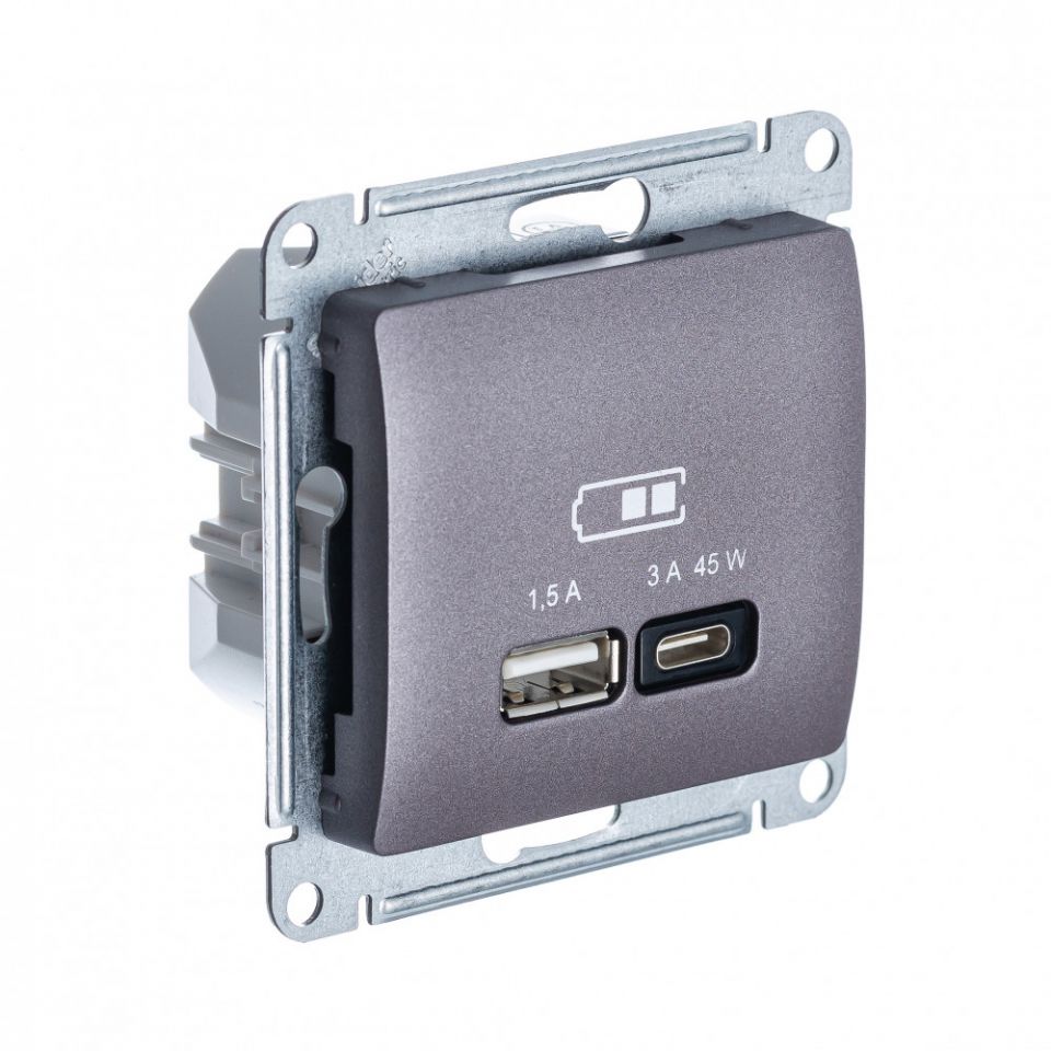  Systeme Electric GLOSSA USB РОЗЕТКА А + тип-С 45Вт высокоскор.заряд. QC, PD, мех., СИРЕН.ТУМАН