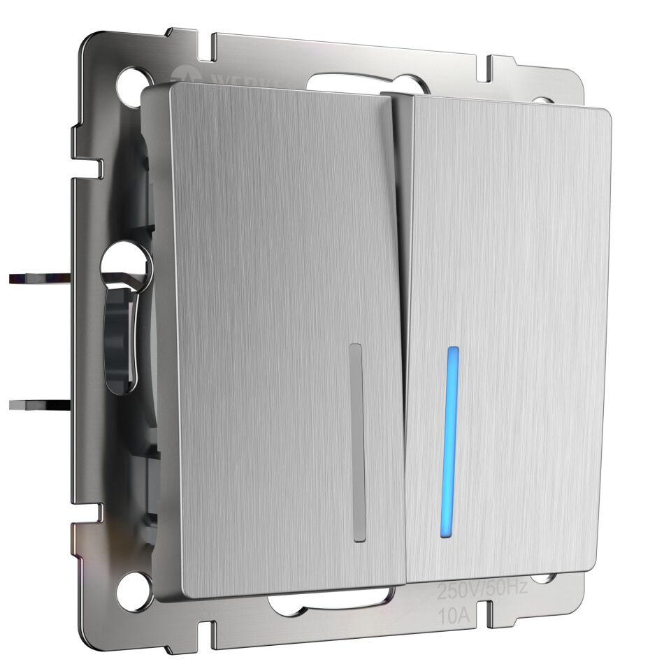  Werkel W1120109/ Выключатель двухклавишный с подсветкой (cеребряный рифленый) W1120109