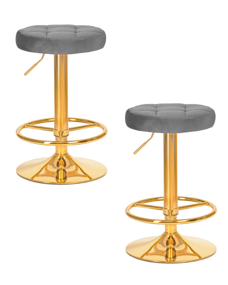 Набор 2 шт Табурет барный Dobrin BRUNO GOLD, серый велюр (MJ9-75)