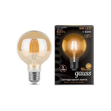  Gauss Лампа светодиодная филаментная E27 6W 2400K прозрачная 105802006