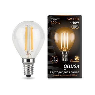 Gauss Лампа светодиодная филаментная E14 5W 2700K прозрачная 105801105