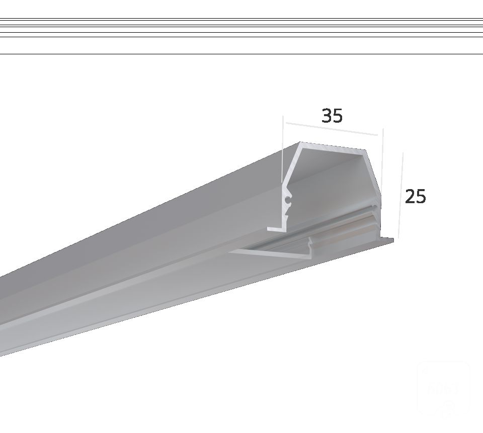  6063 Алюминиевый LED профиль LINE 3525 IN RAW LT70 (с экраном) — 3000мм