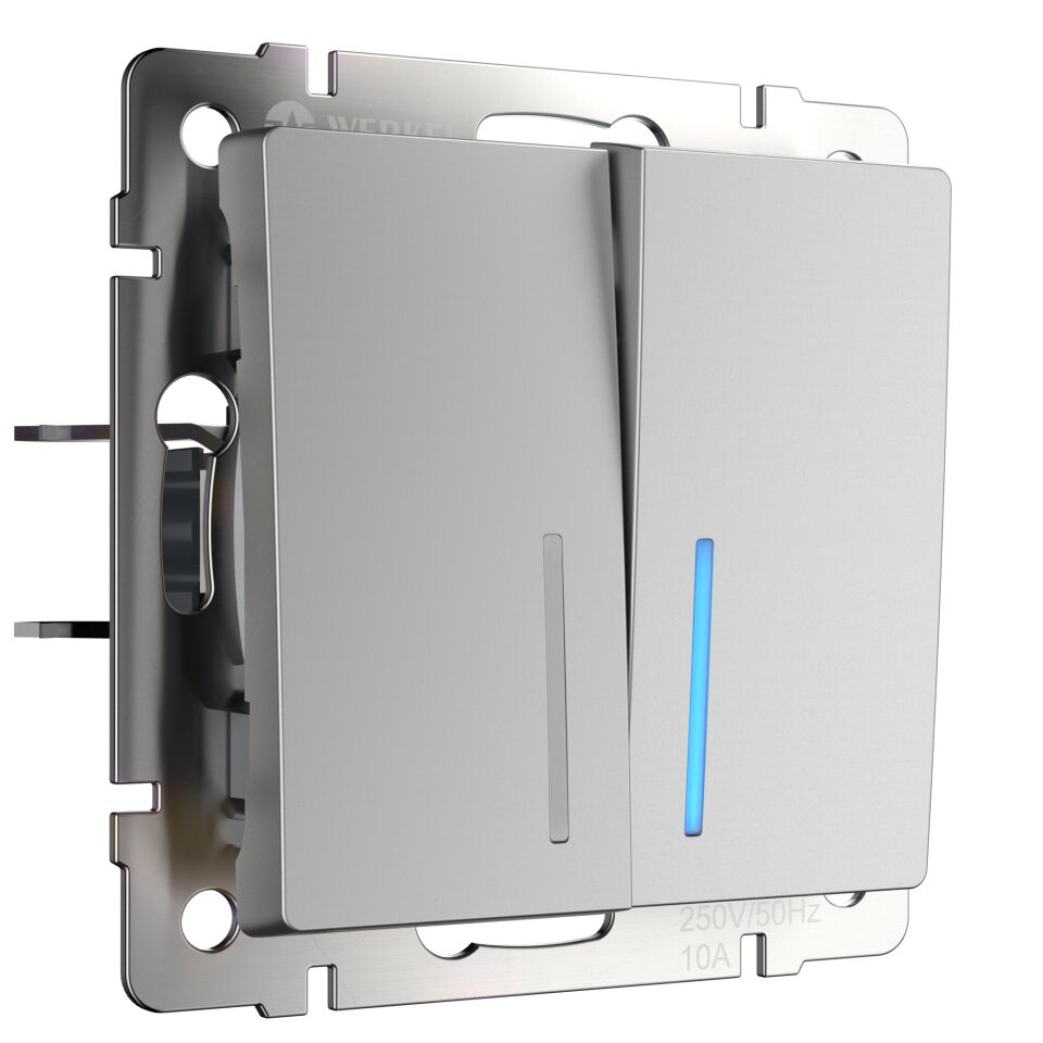  Werkel W1120106/ Выключатель двухклавишный с подсветкой (серебряный) W1120106