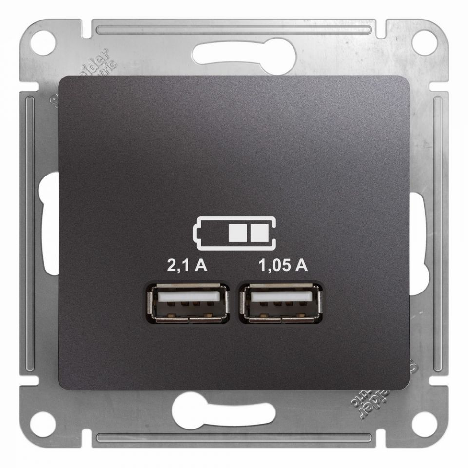  Systeme Electric GLOSSA USB РОЗЕТКА A+A, 5В/2,1 А, 2х5В/1,05 А, механизм, ГРАФИТ