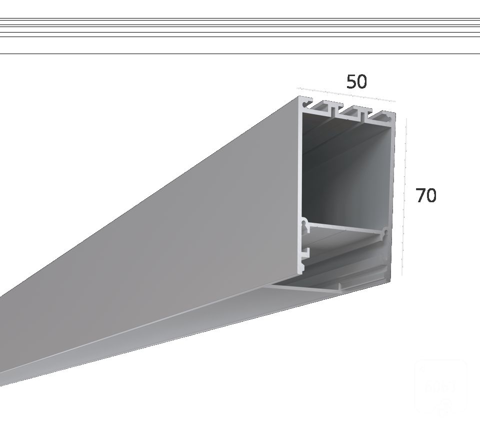  6063 Алюминиевый LED профиль LINE 5070 RAW LT70 (с экраном) — 2000мм