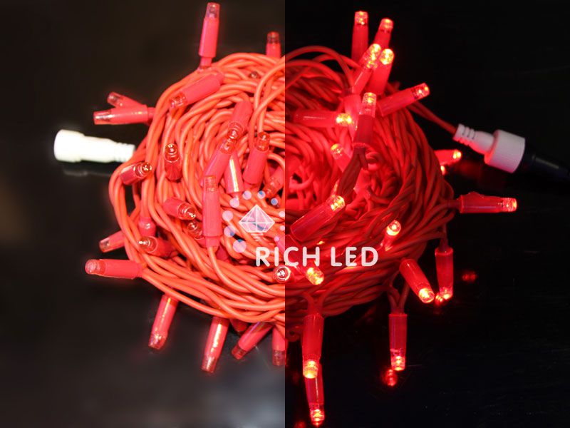 Гирлянда Rich LED 10 м, 220В, красная резина, КРАСНЫЙ