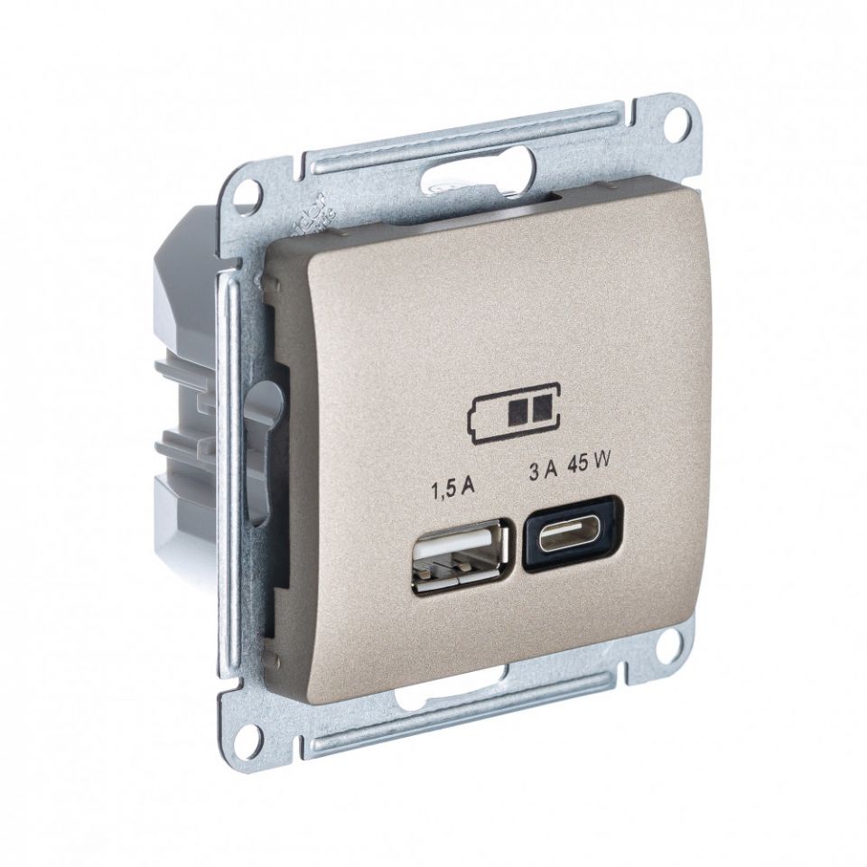  Systeme Electric GLOSSA USB РОЗЕТКА А + тип-С 45Вт высокоскор.заряд. QC, PD, механизм, ТИТАН