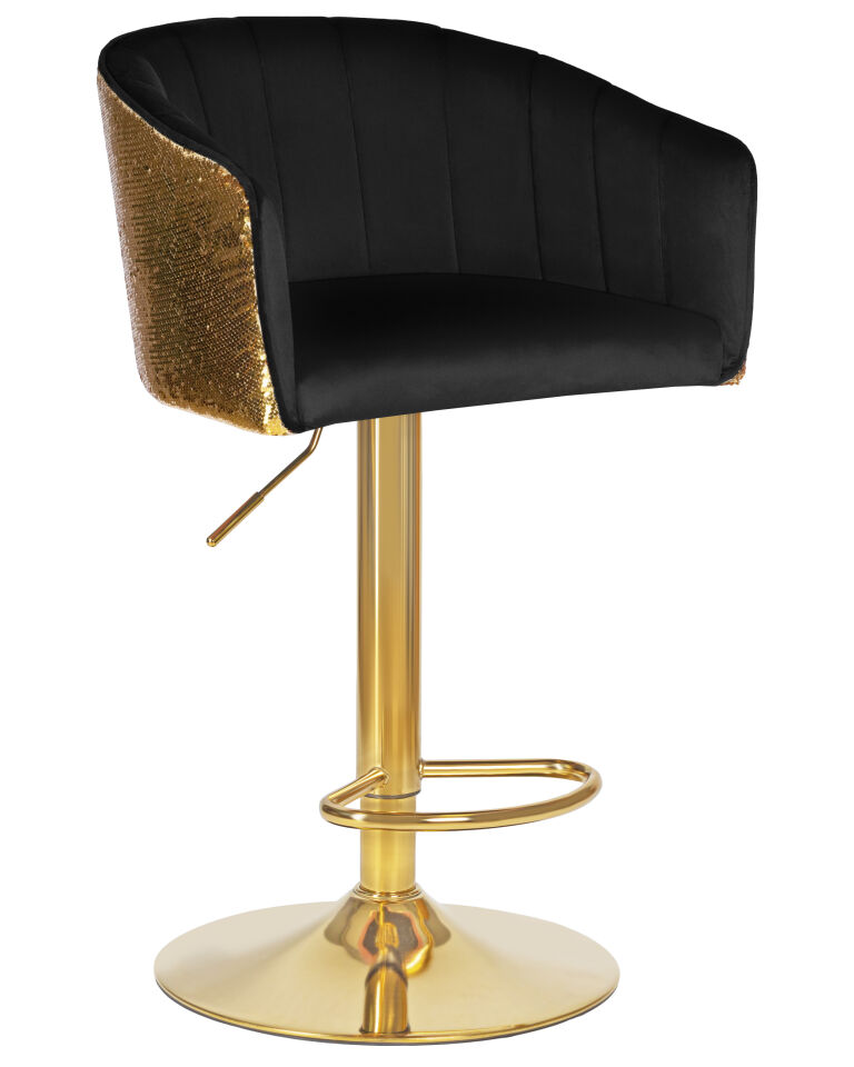 Стул барный Dobrin LM-5025 DARCY GOLD SHINY, черный велюр с золотыми пайетками