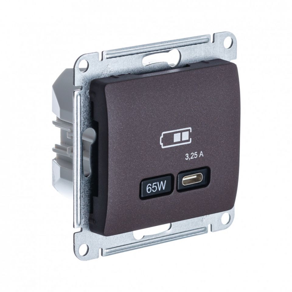 Systeme Electric GLOSSA USB РОЗЕТКА тип-C 65Вт высокоскор.заряд. QC, PD, механизм, ШОКОЛАД