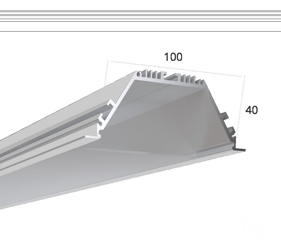  6063 Алюминиевый LED профиль LINE 10040 IN ral9003 LT70 (с экраном) — 3000мм
