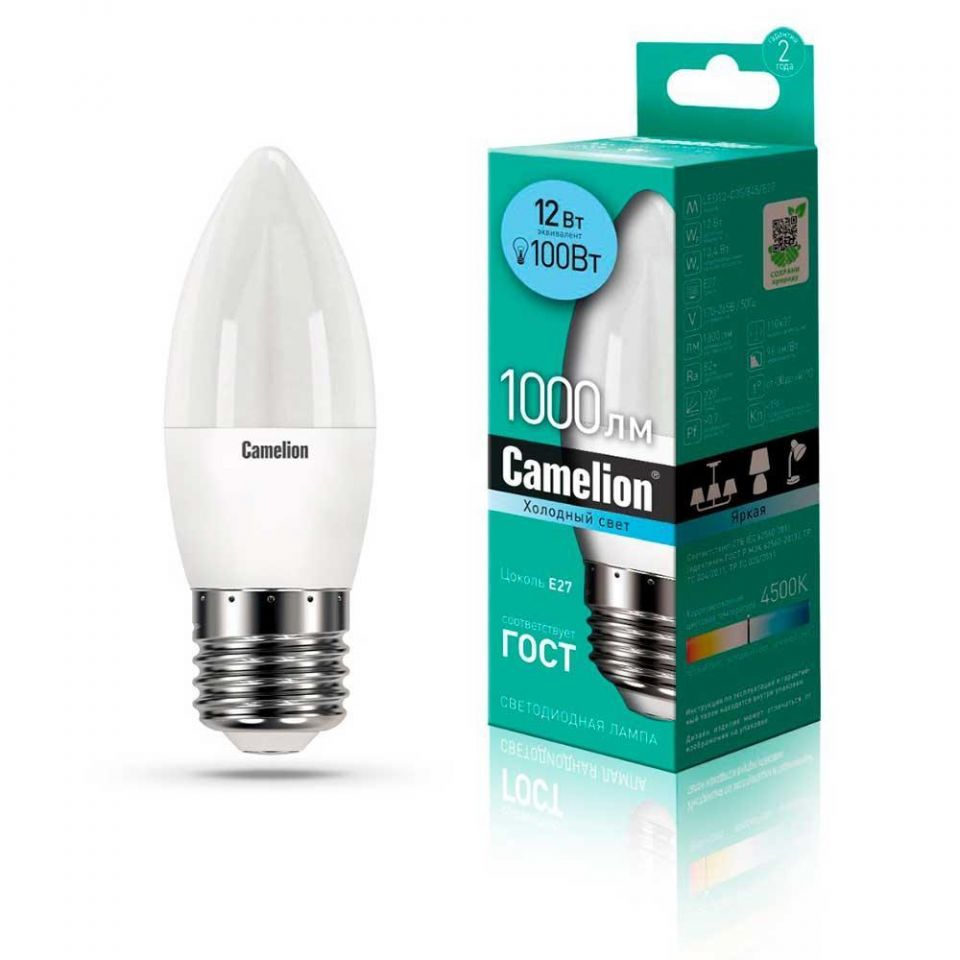 Лампа светодиодная Camelion E27 12W 4500K LED12-C35/845/E27 13690