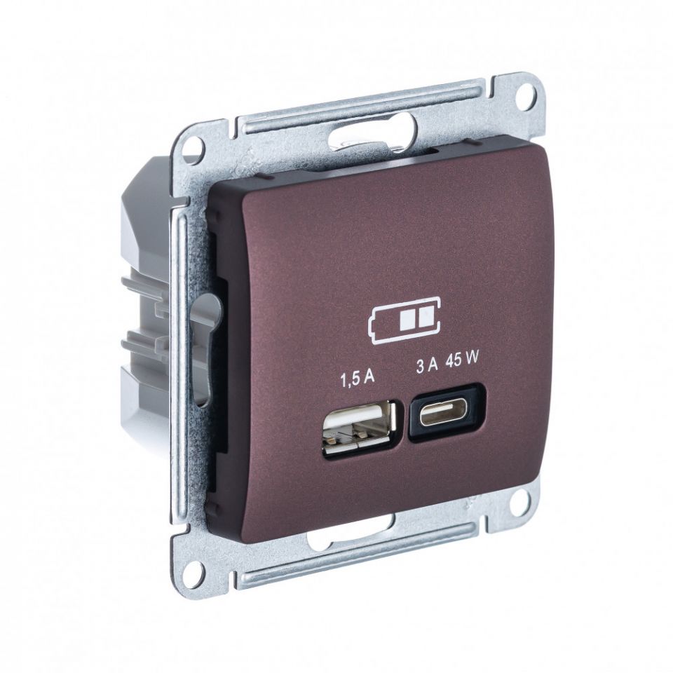  Systeme Electric GLOSSA USB РОЗЕТКА А + тип-С 45Вт высокоскор.заряд. QC,PD, мех., БАКЛАЖАНОВЫЙ