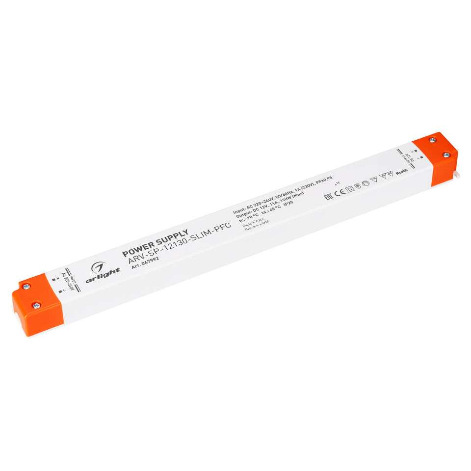 Блок питания ARV-SP-12130-SLIM-PFC (12V, 11A, 130W) ( Arlight , IP20 Пластик, 5 лет)