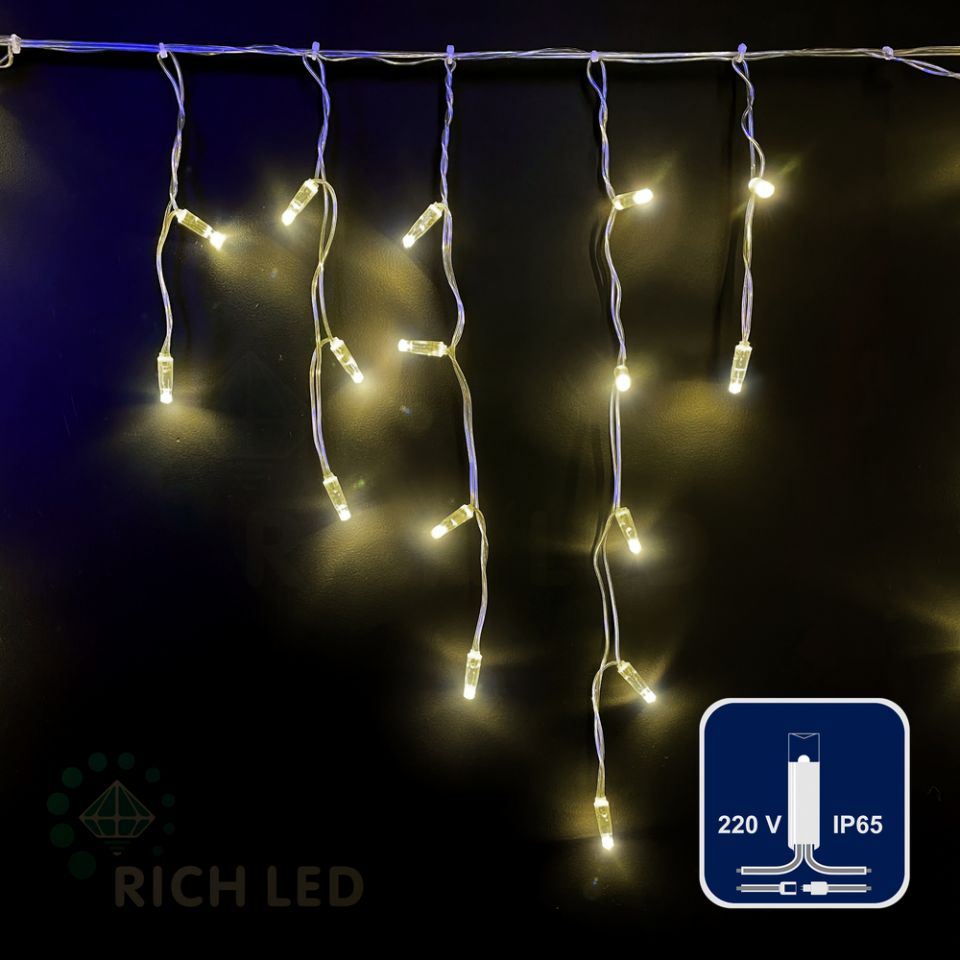 Гирлянда Rich LED Бахрома 3*0.5 м, колпачок, ТЕПЛ. БЕЛЫЙ, прозрачный провод