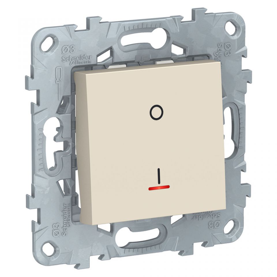  Schneider Electric UNICA NEW выключатель двухполюсный, 1-кл., с индик., сх. 2а, 16 AX, 250 В, БЕЖ