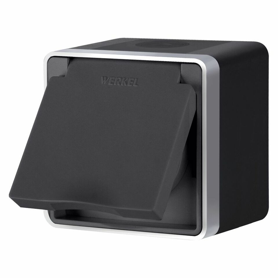  Werkel Розетка влагозащ. с зазем. с защит. крышкой и шторками Gallant черный с серебром W5071234 W5071234