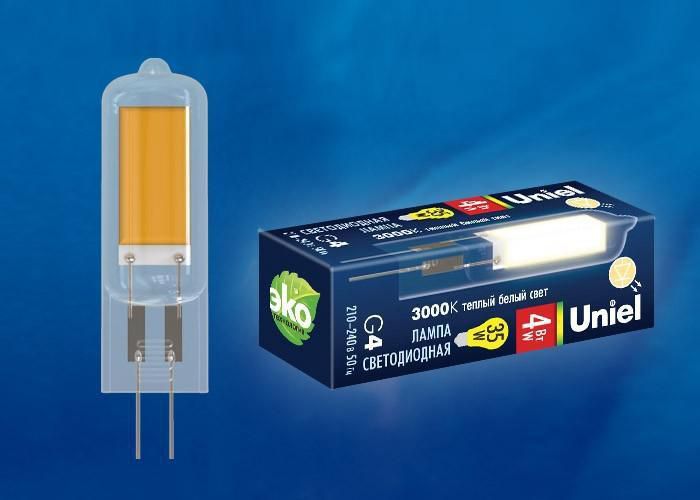  Uniel Лампа светодиодная (UL-00005063) G4 4W 3000K прозрачная LED-JC-220/4W/3000K/G4/CL GLZ08TR