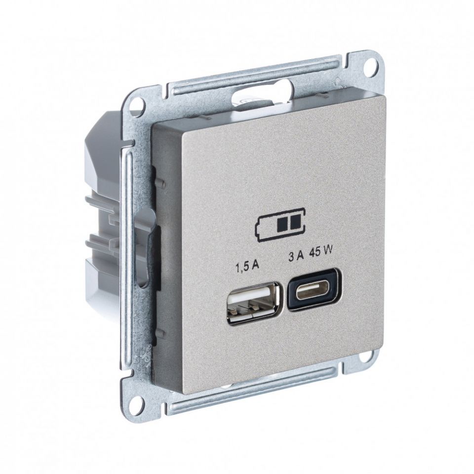  Systeme Electric ATLASDESIGN USB РОЗЕТКА A + тип-C 45Вт высокоскор.заряд. QC,PD, мех., ШАМПАНЬ
