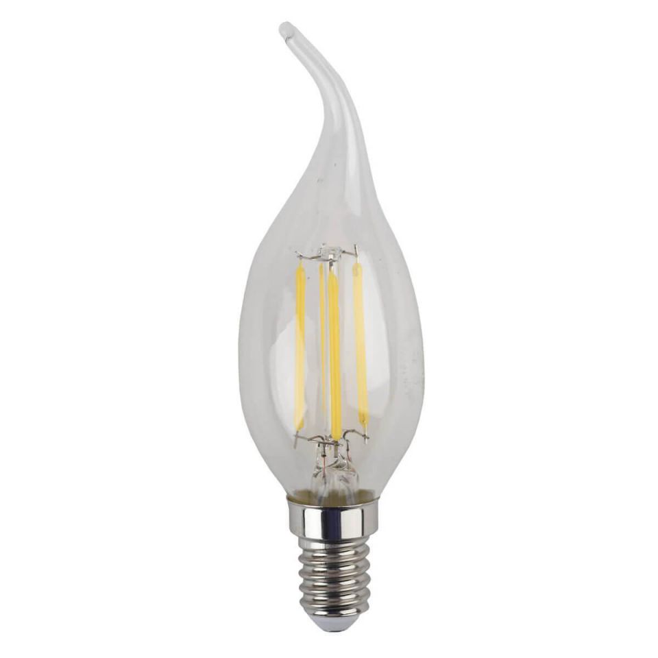 Лампа светодиодная филаментная Эра E14 5W 2700K свеча на ветру прозрачная F-LED BXS-5W-827-E14