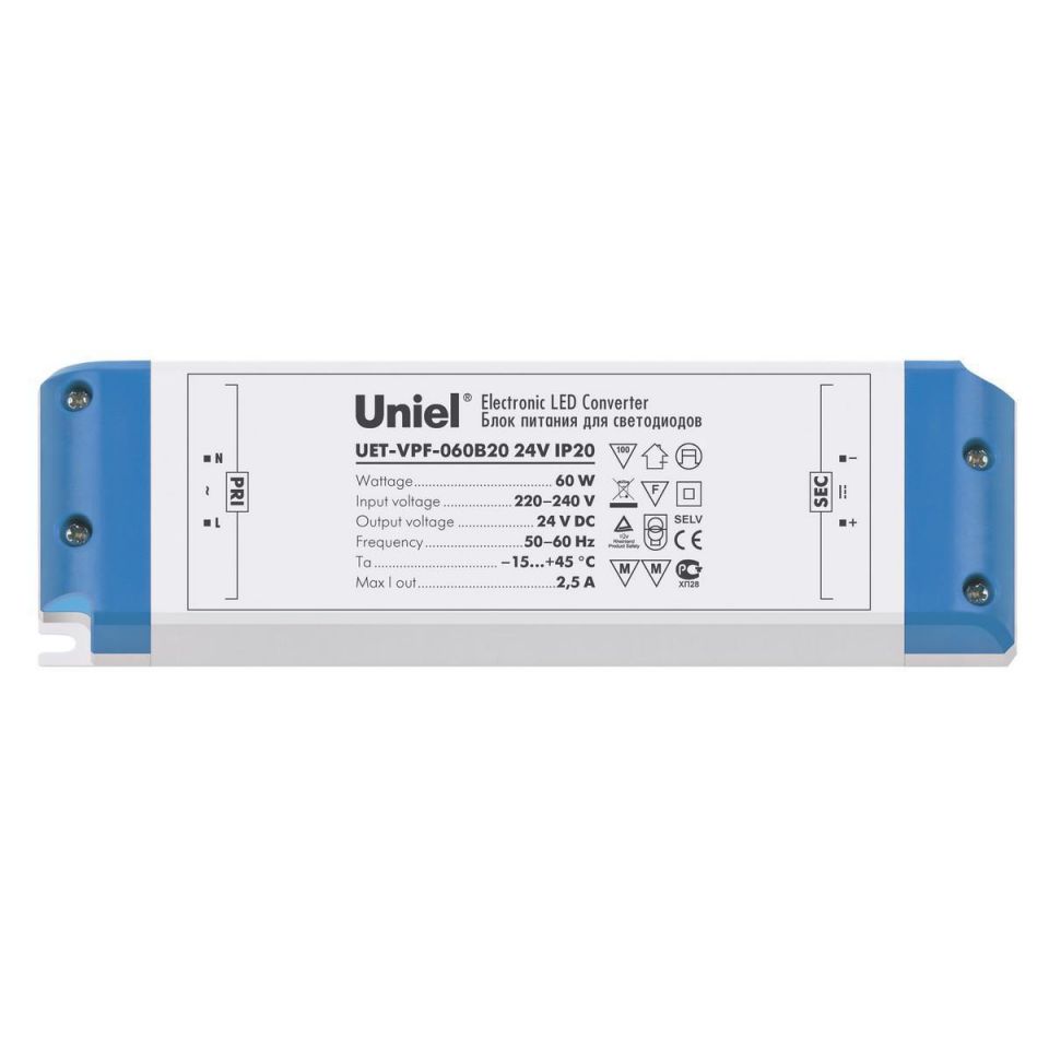 Блок питания для светодиодов 60W 2500мА (05833) Uniel UET-VPF-060B20
