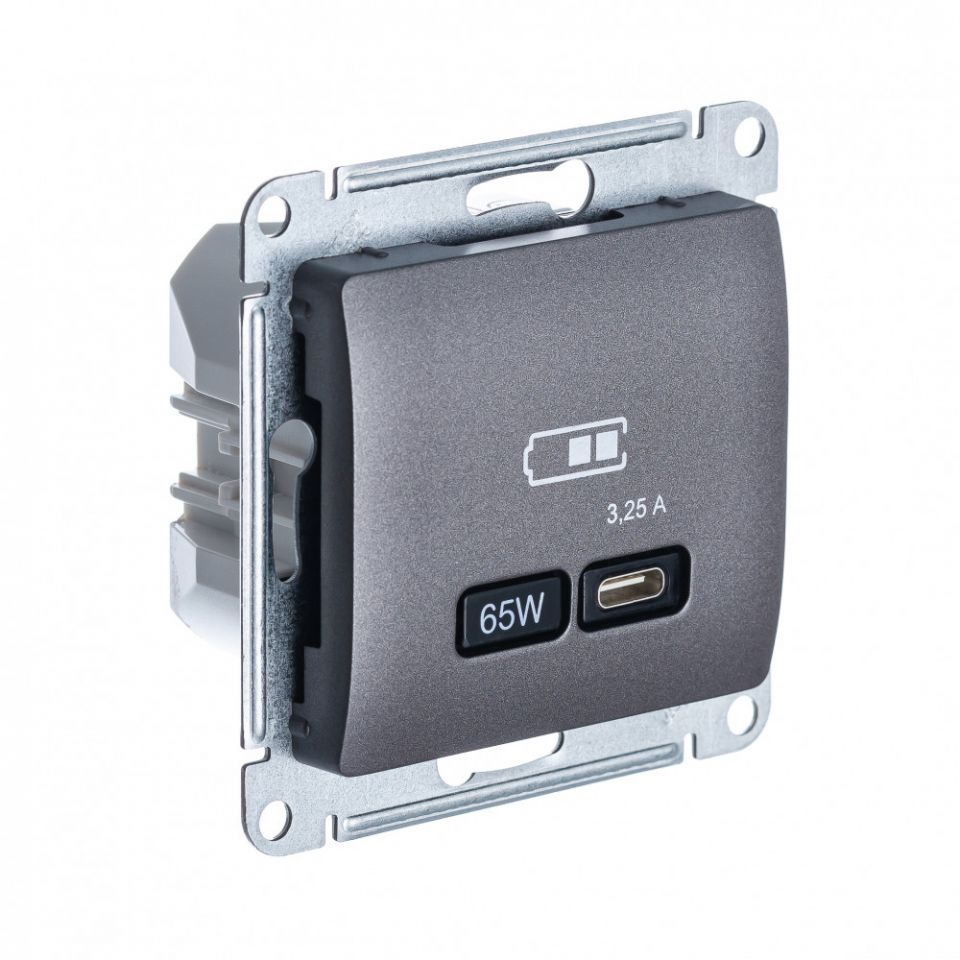  Systeme Electric GLOSSA USB РОЗЕТКА тип-C 65Вт высокоскор.заряд. QC, PD, механизм, ГРАФИТ