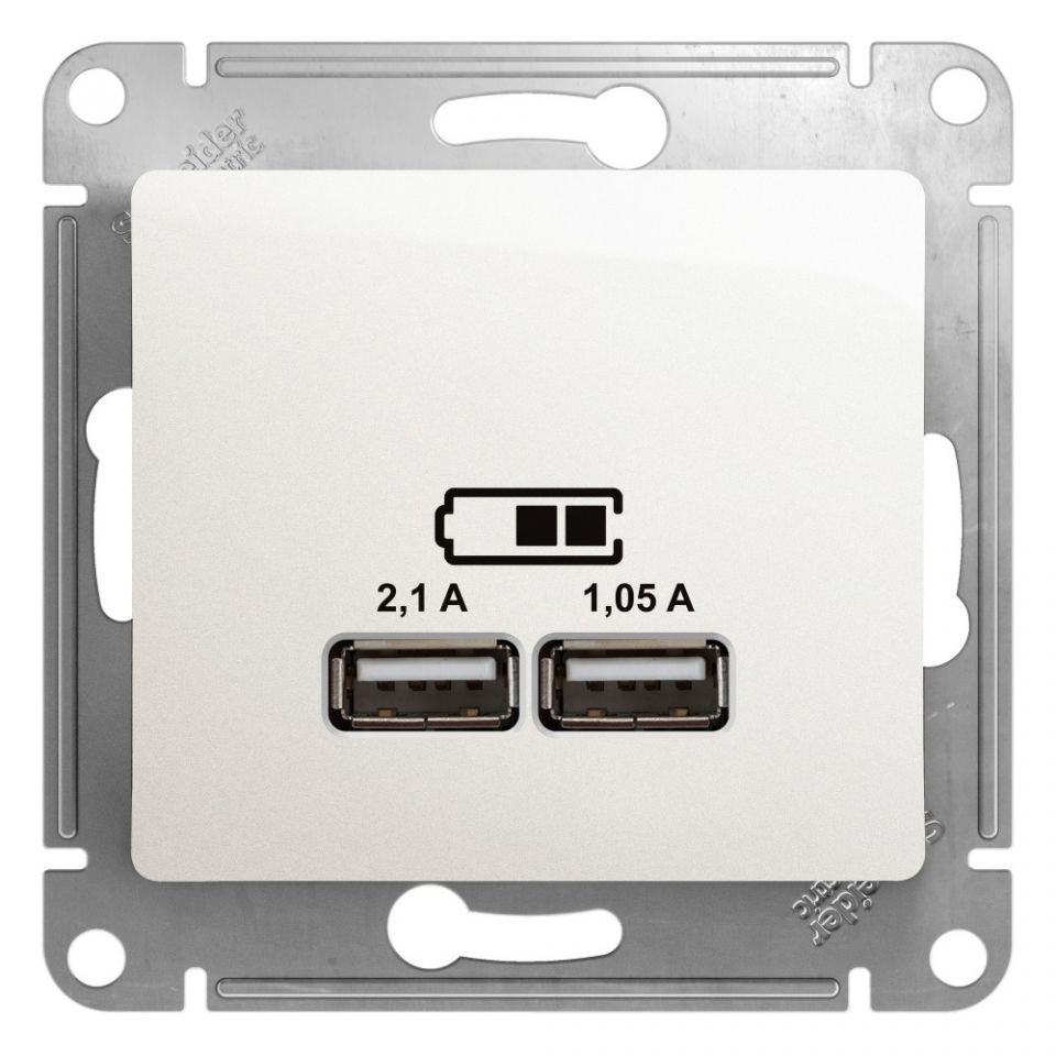  Systeme Electric GLOSSA USB РОЗЕТКА A+A, 5В/2,1 А, 2х5В/1,05 А, механизм, ПЕРЛАМУТР