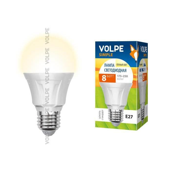 Лампа светодиодная Volpe LED-A60-8W/WW/E27/FR/S картон