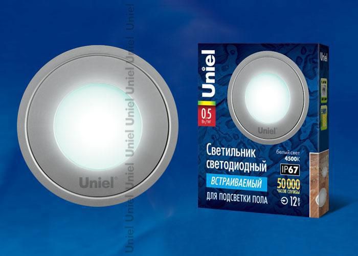 Точечный светильник Uniel ULE-R06-0,5W/NW IP67 SILVER картон