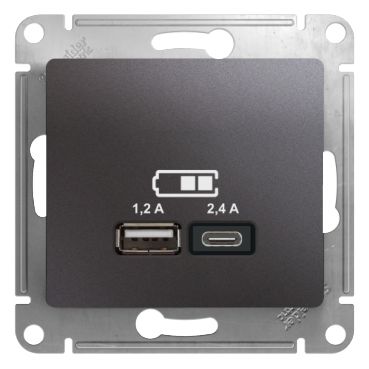  Systeme Electric GLOSSA USB РОЗЕТКА A+С, 5В/2,4А, 2х5В/1,2 А, механизм, ГРАФИТ