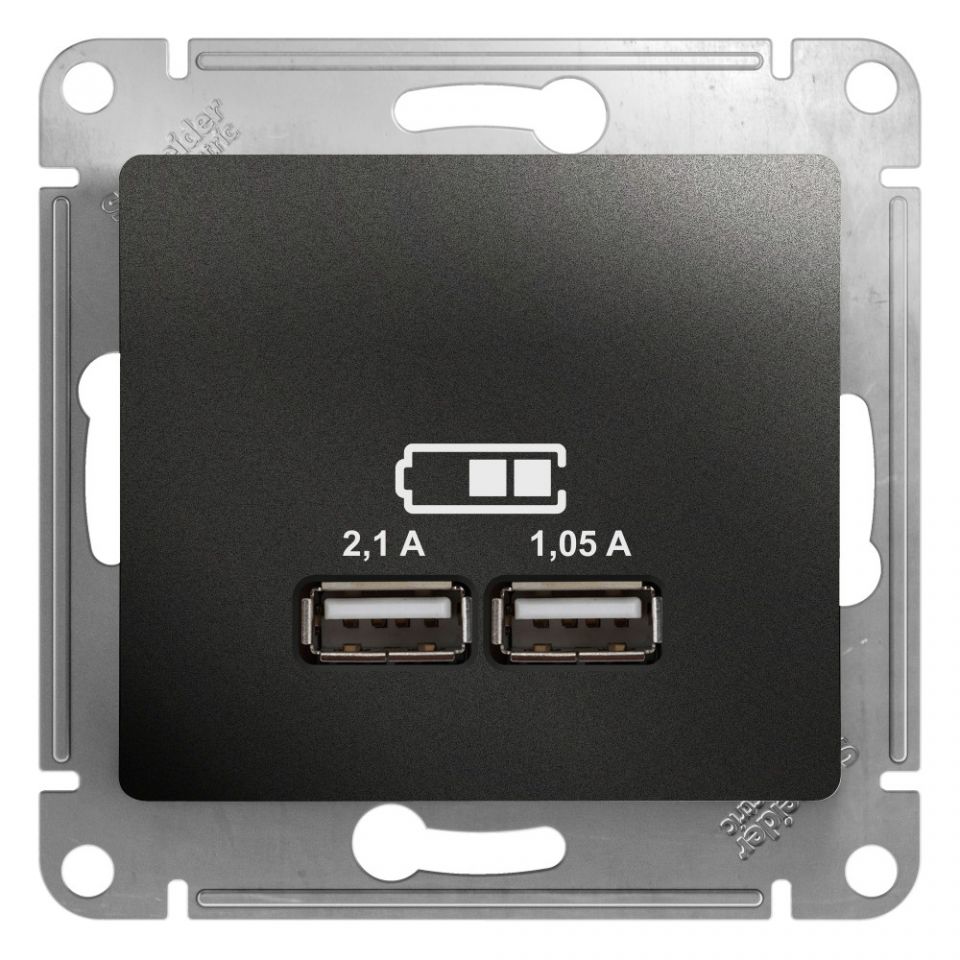  Systeme Electric GLOSSA USB РОЗЕТКА A+A,5В/2,1 А, 2х5В/1,05 А, механизм, АНТРАЦИТ
