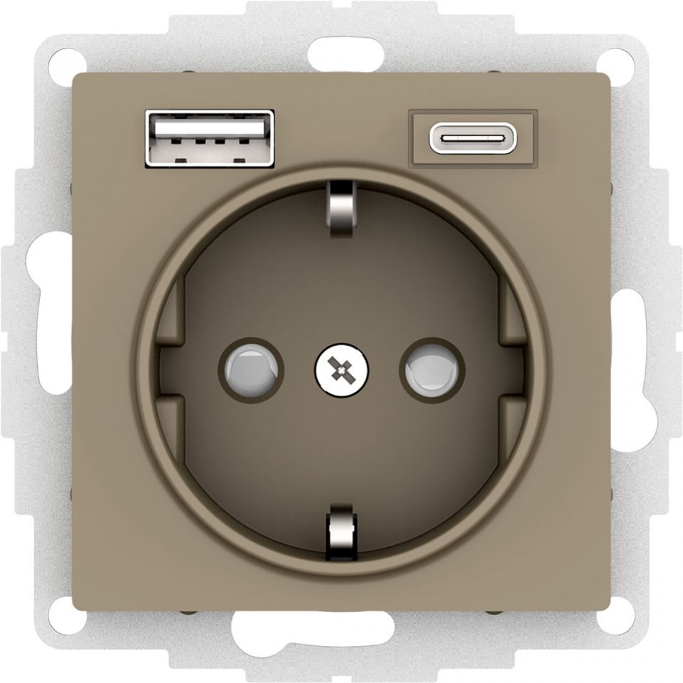 Systeme Electric ATLASDESIGN РОЗЕТКА 16А c 2 USB A+C, 5В/2,4А/3,0А, 2х5В/1,5А, механизм, ШАМПАНЬ