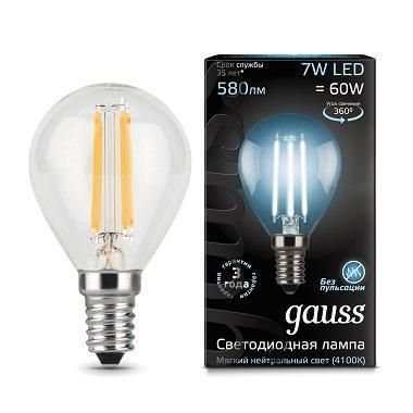  Gauss Лампа светодиодная филаментная E14 7W 4100К прозрачная 105801207