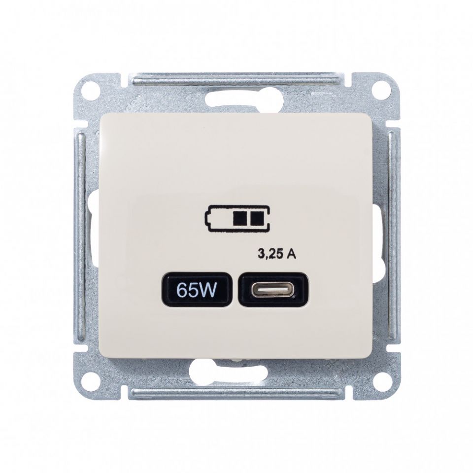  Schneider Electric GLOSSA USB РОЗЕТКА тип-C 65Вт высокоскор.заряд. QC, PD, механизм, БЕЖЕВЫЙ
