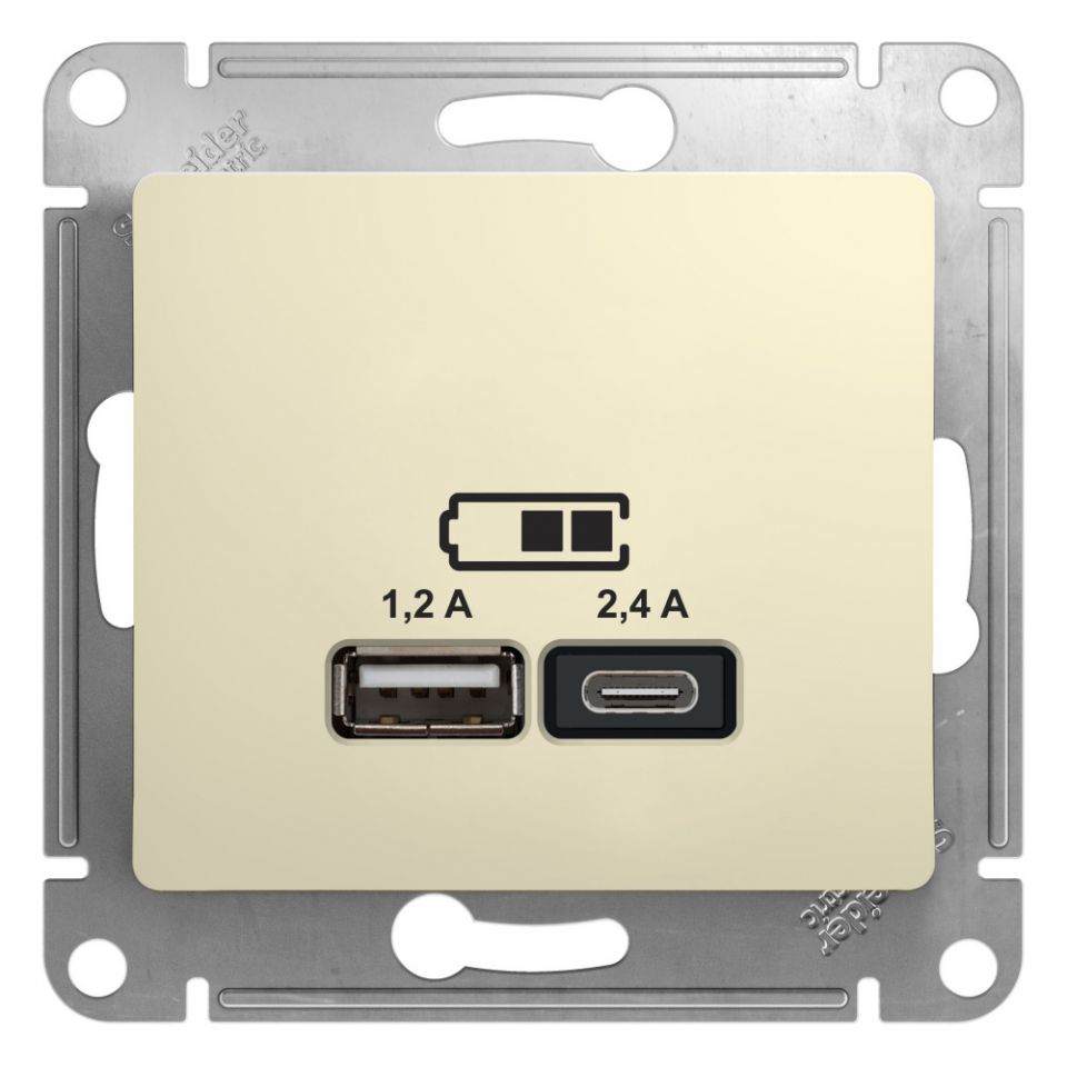  Systeme Electric GLOSSA USB РОЗЕТКА A+С, 5В/2,4А, 2х5В/1,2 А, механизм, БЕЖЕВЫЙ