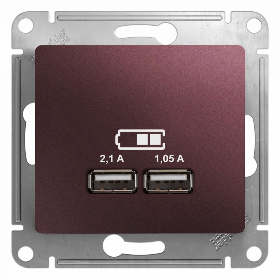  Systeme Electric GLOSSA USB РОЗЕТКА A+A, 5В/2,1 А, 2х5В/1,05 А, механизм, БАКЛАЖАНОВЫЙ