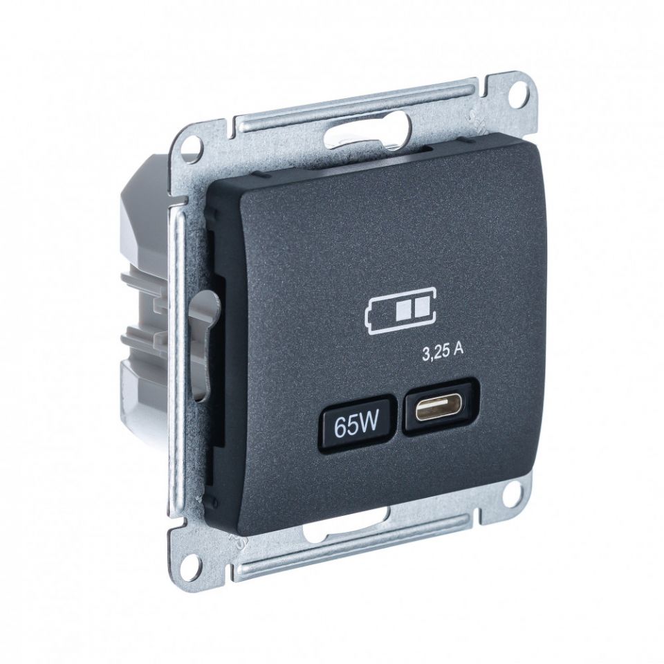  Systeme Electric GLOSSA USB РОЗЕТКА тип-C 65Вт высокоскор.заряд. QC, PD, механизм, АНТРАЦИТ