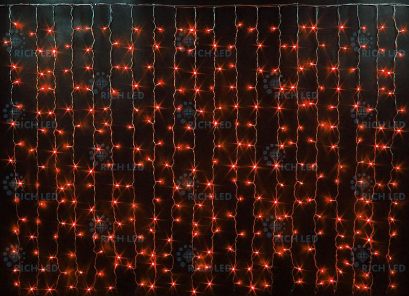 Гирлянда Rich LED Занавес 2*1.5 м облегченный, колпачок, КРАСНЫЙ, белый провод