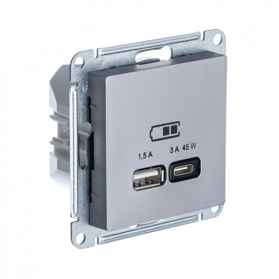  Systeme Electric ATLASDESIGN USB РОЗЕТКА A + тип-C 45Вт высокоскор.заряд. QC, PD, механизм, СТАЛЬ