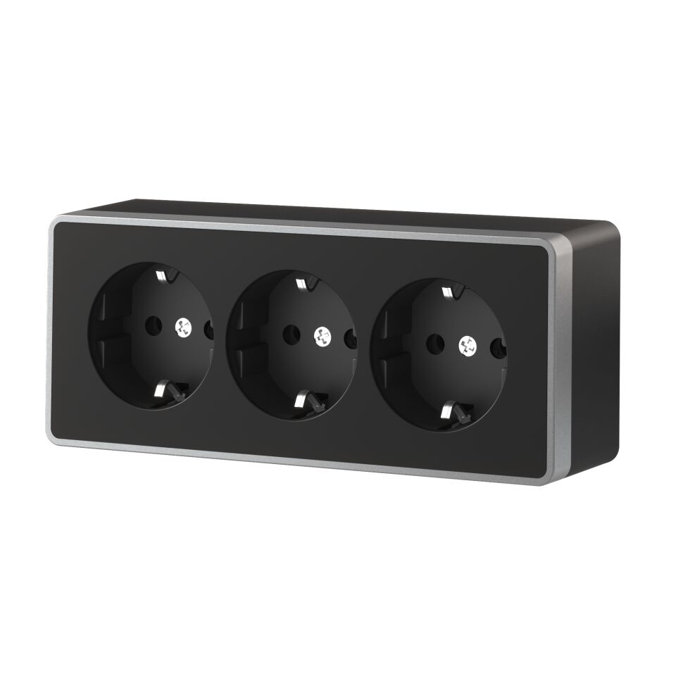  Werkel W5073134/ Розетка тройная с заземлением и шторками Gallant (черный с серебром) W5073134