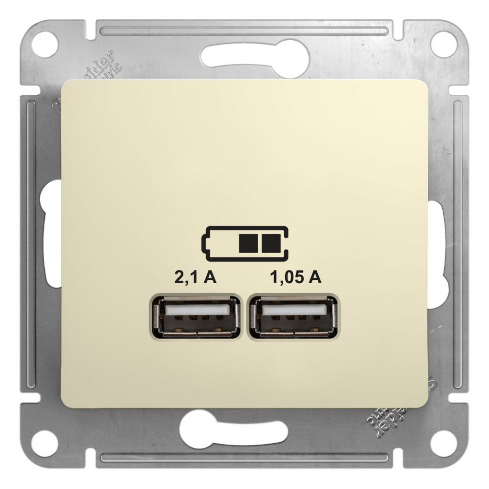  Systeme Electric GLOSSA USB РОЗЕТКА A+A, 5В/2,1 А, 2х5В/1,05 А, механизм, БЕЖЕВЫЙ