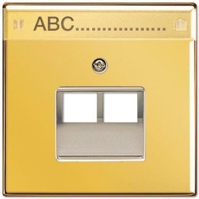 Накладка 2-ой наклонной телефонной/компьютерной розетки с полем для надписи Jung LS 990 блеск золота GO2969-2NAUA